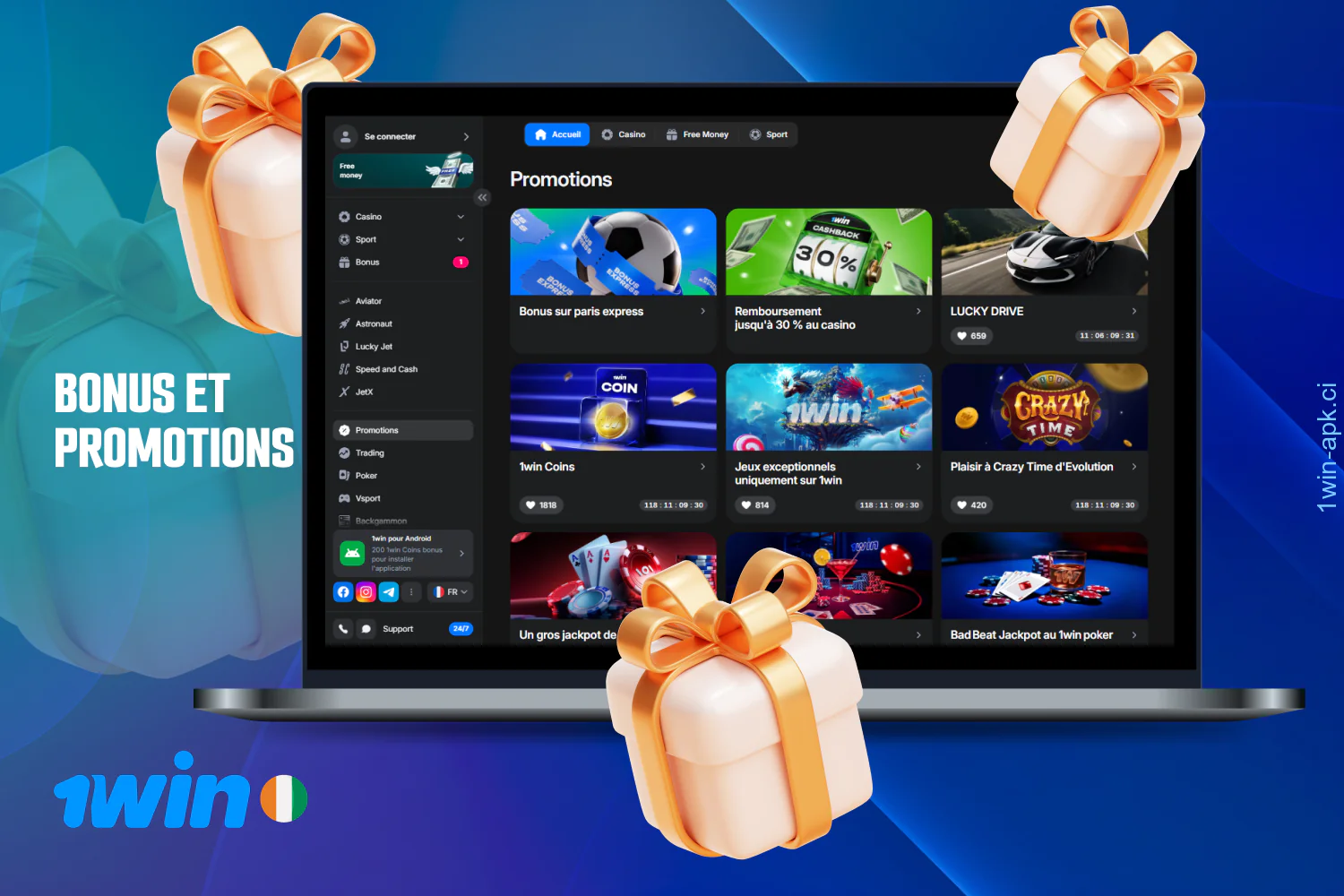 1win propose divers bonus, cashbacks, tours gratuits et bonus sur les paris multiples